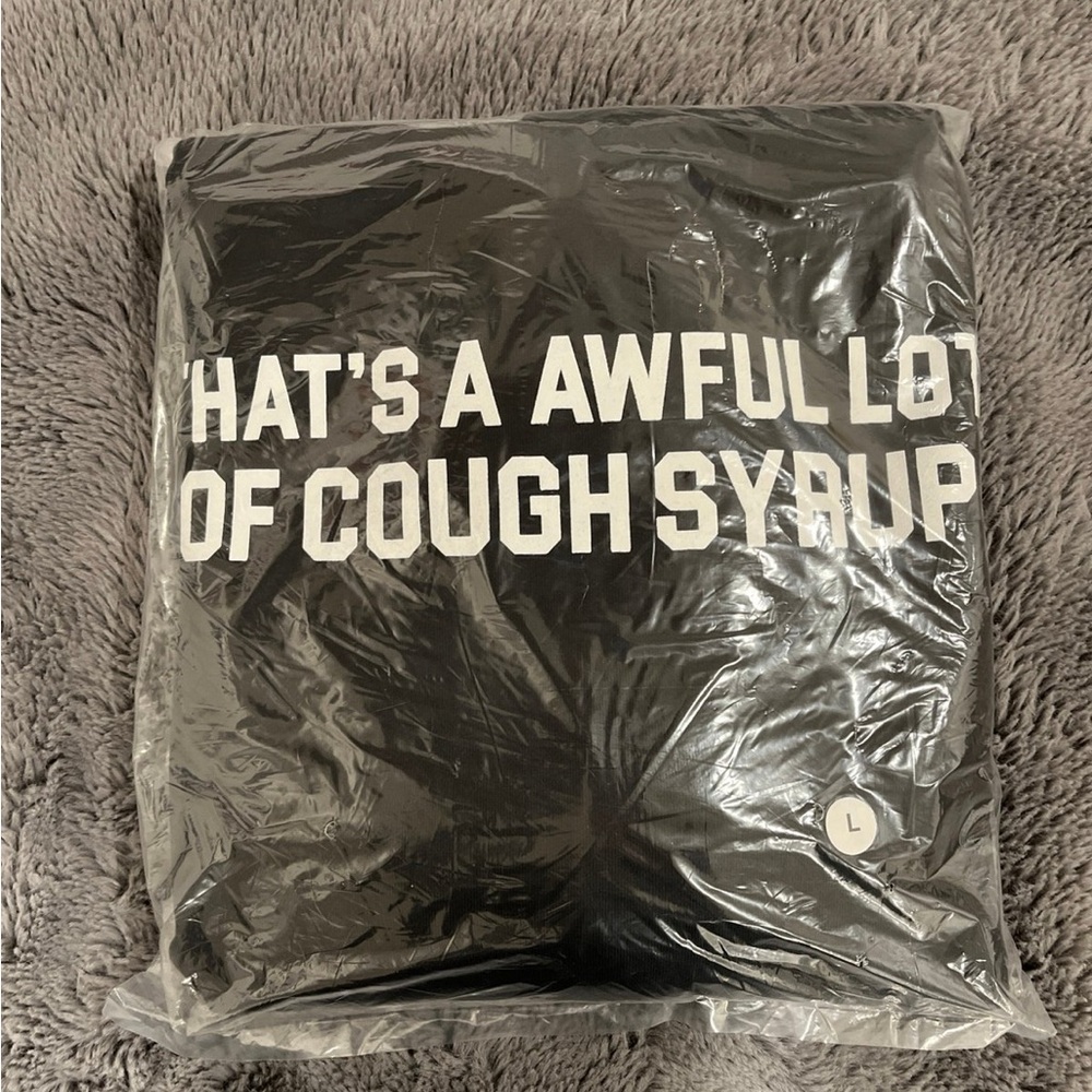 BLACK & WHITE AWFUL LOT OF COUGH SYRUP HOODIE (SIZE L)